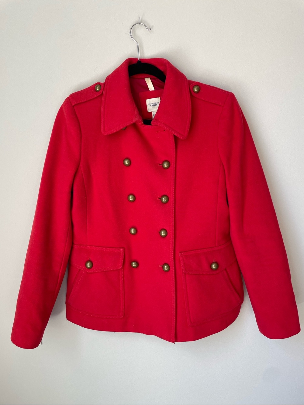 Lands' End Canvas Cherry Red Wool Cashmere Pea Coat Jacket Size 8